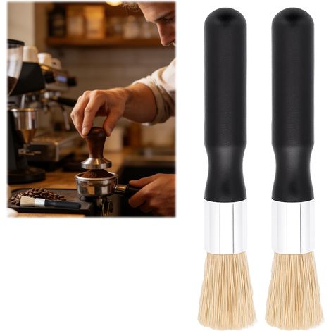 Pinceau à Café,2 PCS Brosse à Café Brosses Poils Naturels et Manche en Bois Durable et Conçu Ergonomiquement pour Porte-Filtre Barista Cuisine à Domicile (1/5)