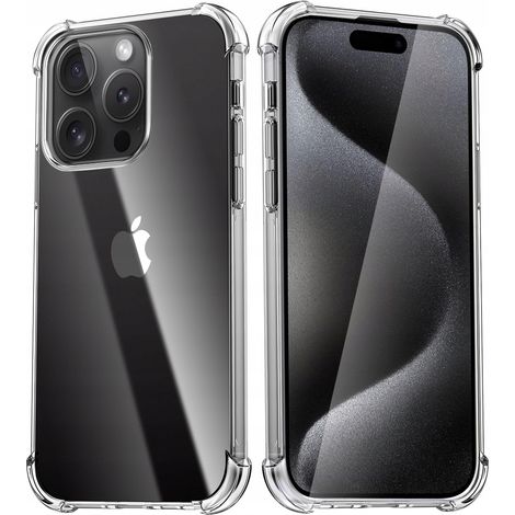 Funda para iPhone 15 Pro Max, antichoque, transparente, PLECKI + cristal 9H. (1/5)