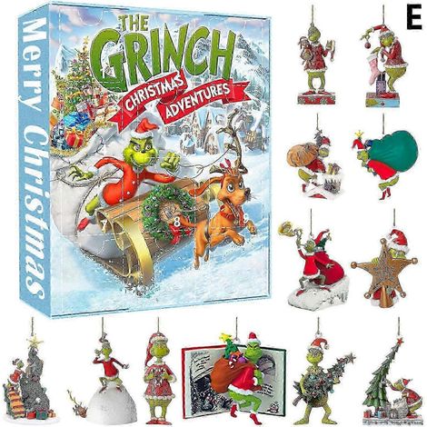 Calendrier de l'Avent de Noël, boîte surprise Grinch, sapin de Noël, pendentif monstre vert, décorations acryliques, boîte surprise de Noël (1/5)