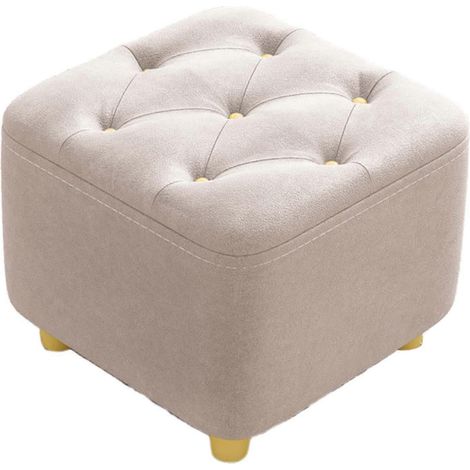 Pouf ottoman carré confortable avec repose-pieds, tabouret original pour salon, chambre, dressing, canapé, beige (1/4)