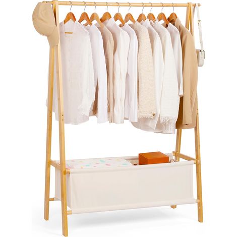 Portant à vêtements en bambou avec boîte de rangement, portatif, extra large, armoire pliable pour entrée et chambre à coucher (L)