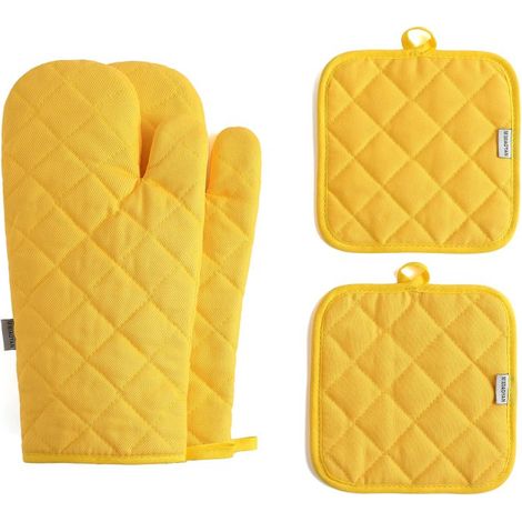 Guantes de cocina de algodón gruesos y alargados, resistentes a altas temperaturas (500 grados), paquete de 4 (30 cm, amarillos).