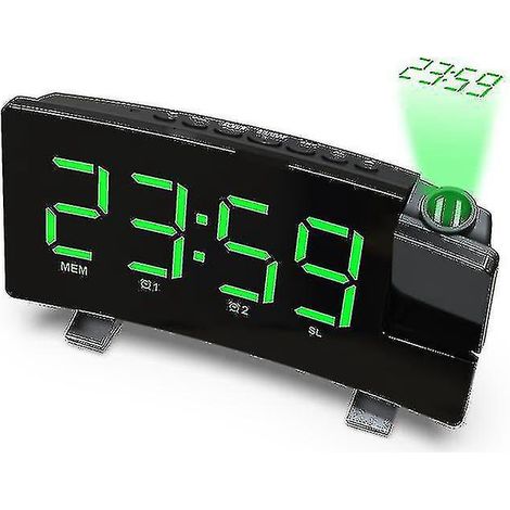 Réveil à projection, radio-réveil numérique à double alarme sonore, vert (1/5)