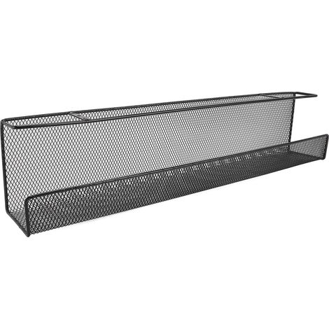Bac de rangement sous bureau en fer pour bandeau multiprise et gestion câbles, étagère fixée sans perçage, noir, 1 bac + 2 autocollants (1/5)