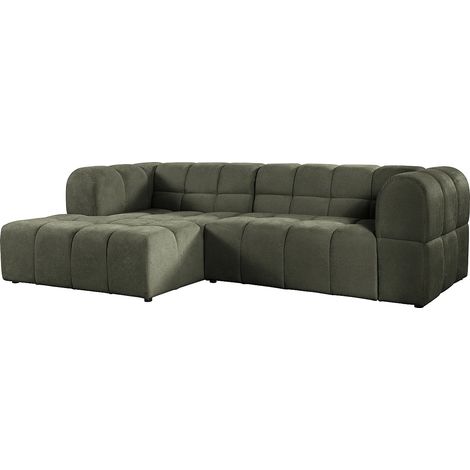 Canapé d'angle gauche en tissu texturé vert kaki RIMALO (1/5)