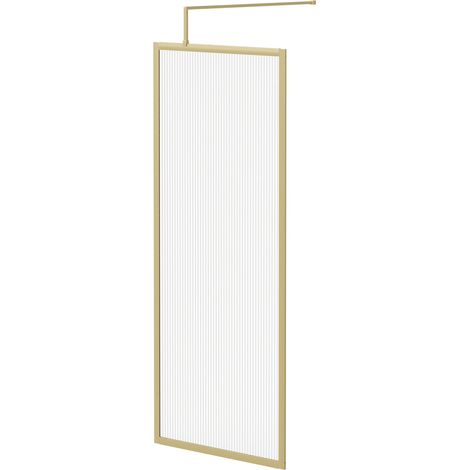 Colore 8mm Fluted Glass Brushed Brass 1850mm x 800mm Fully Framed Walk In Shower Screen including Wall Channel and Support Bar (1/5)
