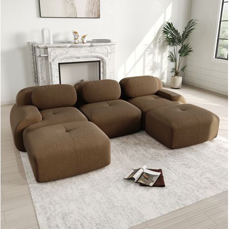 Sofá modular en esquina 298x178x75 cm marrón de pana sin estructura con entrega sin montaje (1/5)