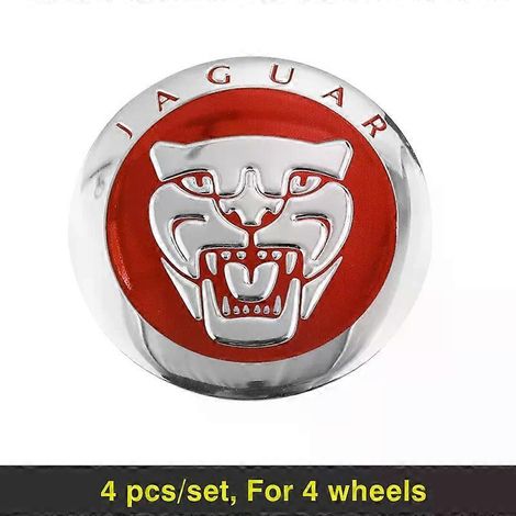4er-Pack Radnabenkappenaufkleber, 56 mm, für Jaguar XF 250, X-Type F, Pace XJ, X351, XE, S-Type, XKR (Silber/Rot) (1/2)