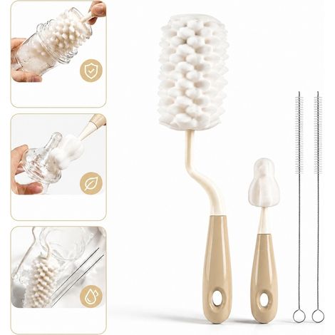 Ensemble 4 Brosses Nettoyage Biberon 39 x 13 x 6 cm PP Beige Marron (1/5)