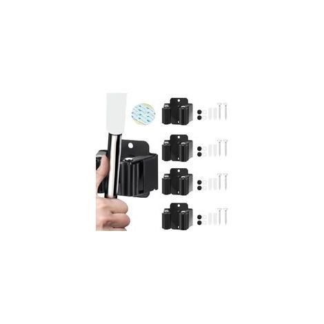 Lot de 4 supports muraux autocollants pour balais et serpillères en acier inoxydable, robustes, avec vis. Organisateur mural pour outils de jardin et d'extérieur4.65.2cm (1/5)