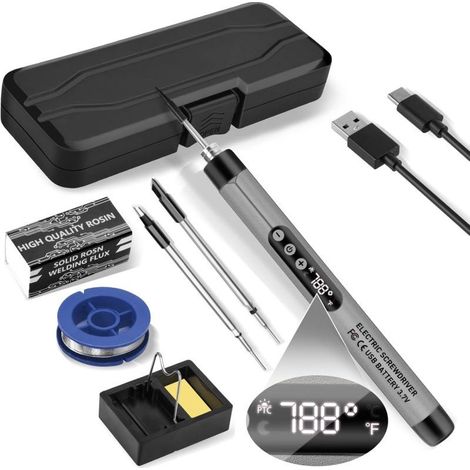 Irovami 5V 8W USB-Akku-Lötkolben – 2000mAh Akku, 3 Lötspitzen, Temperaturregelung 200-450°C – Ideal für Elektronikreparaturen, Heimwerkerprojekte und Fehlersuche (1/5)