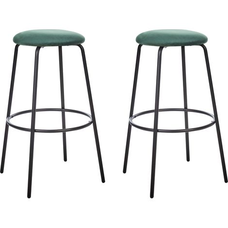 Conjunto de 2 taburetes de bar terciopelo patas de acero negras sin reposabrazos comedor verde esmeralda Morton (1/5)