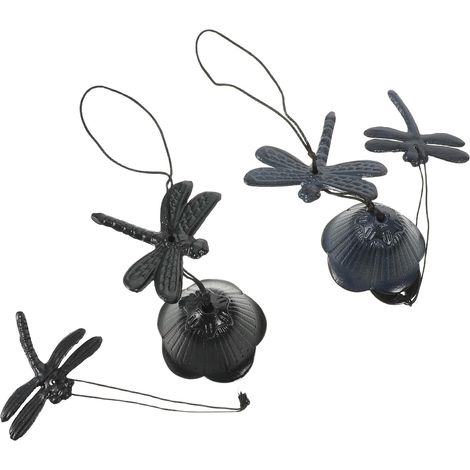 Lot de 2 Carillons Éoliens Japonerie en Fonte Forme Libellule, Pendentifs Cloches Métalliques Bleues et Vertes, Décoration Extérieure pour Terrasse, Balcon et Jardin, (1/5)