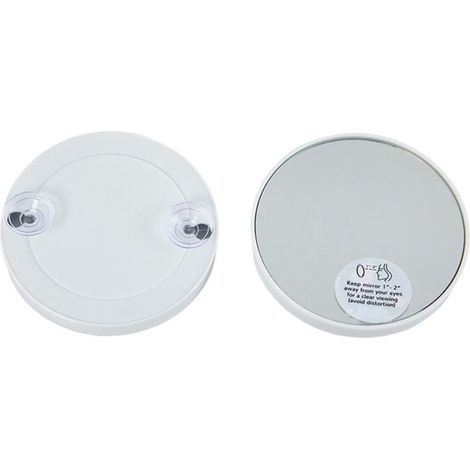 Miroir de maquillage rond (blanc, grossissement x10) avec deux ventouses (1/5)