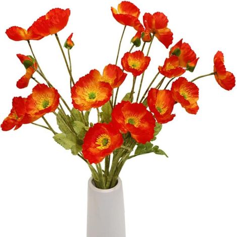 Lot de 6 coquelicots artificiels en soie avec tiges, pour la décoration intérieure, bouquet et décoration de table. Composition florale en soie pour mariage et fêtes. (1/5)