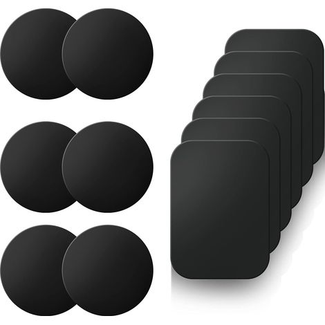 Plaque métallique autocollante pour Aimant téléphone Voiture Lot de 12 Plaques métal Adhésives pour Support téléphone magnétique, 6 Rondes & 6 Rectangles (1/5)