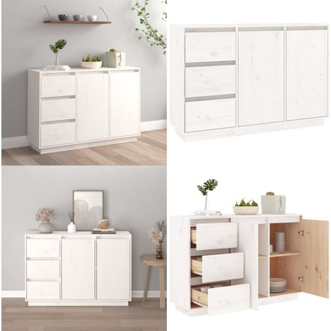Aparador de madera maciza de pino blanco 111x34x75 cm - Aparador de pino - Aparador de dormitorio