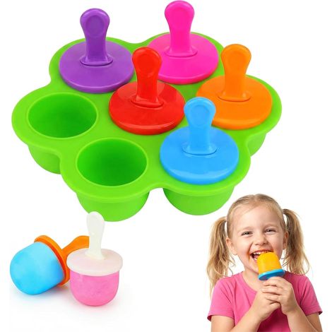 Eisform am Stiel – 7 Mulden – Silikon und Kunststoff – BPA-frei – Für Eis am Stiel und Desserts – Mini-Größe (1/5)