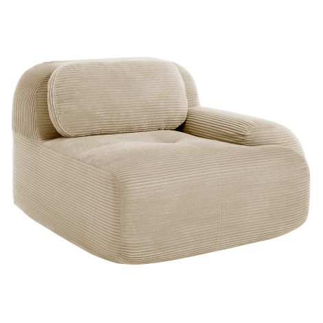 Canapé modulaire en velours côtelé beige avec coussins accoudoir courbé sur le côté droit, sans montage (1/5)