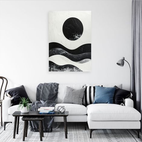 Wandbild Abstrakt Schwarz weißer Kreis und Wellen 60x90 (1/4)