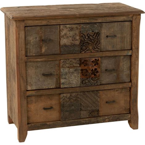 Commode 3 Tiroirs en Bois "Vieilli" 100cm Marron (1/5)