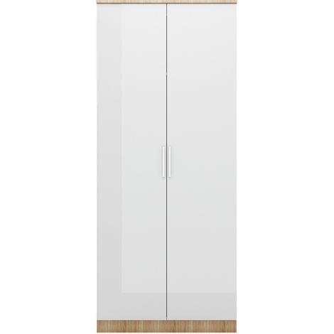 ELEGANT Black Bedroom Wardrobe High Gloss Soft Close Wardrobe Includes a Removable Hanging Rod, Storage Shelves, Metal Handles (1/5)