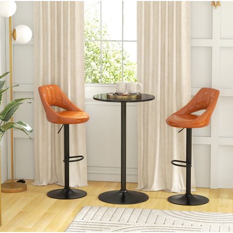 Table haute ronde 60x102 cm noire en MDF avec base en acier, compacte et stable (1/4)