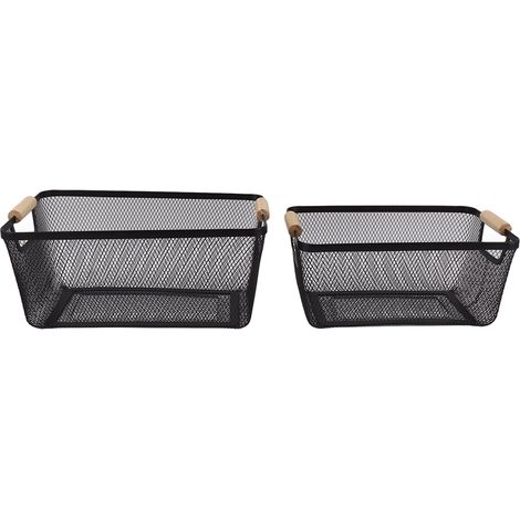 Lot de 3 paniers de rangement en fil métallique, grande capacité, décoratifs et robustes, en fer forgé noir, pour livres, en-cas et maquillage. (1/5)