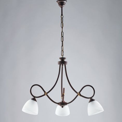 Lámpara de araña de hierro de arte pobre Rust negro tres luces blancas 58x h52 cm