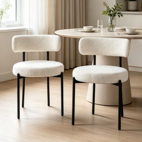 DYHOME Table et chaises de salle à manger, chaise scandinave avec dossier, pieds en métal, blanc (1/5)