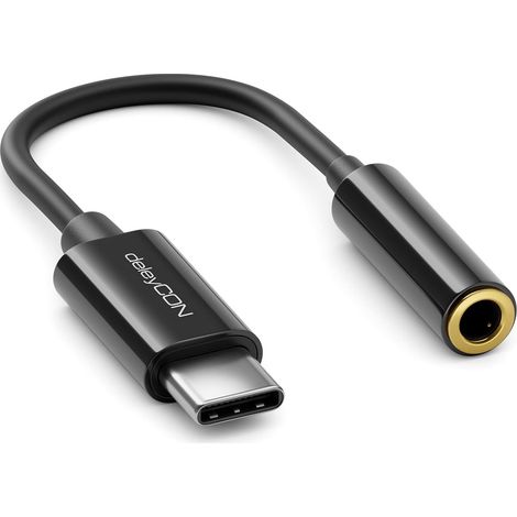 10cm Adaptateur Casque - USB‑C vers Prise Jack 3,5mm AUX - Compatible Apple, Samsung, Google, Huawei, Xiaomi, Smartphone, Tablette, Ordinateur Portable, PC, Surface, écouteurs - Noir (1/5)