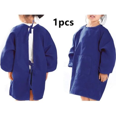 Tablier Peinture Enfant,Tablier étanche à Manches Longues,Anti-taches Blouse,pour l'écriture,Coloriage,Repas,Jeu,Cuisine,Dessin,S (1/4)