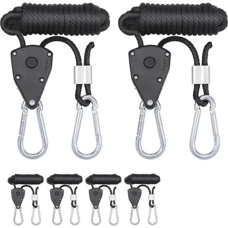 6 Pièces Corde à cliquet, 2.4m réglable, crochet métal, nylon résistant 34kg, pour camping, auvent, plantes (1/5)