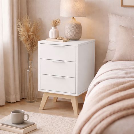 Chevet 3 tiroirs 40x35x65,5 cm en pin blanc - KLIMEA