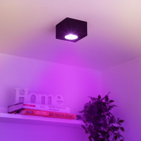 Flacher Aufbaustrahler eckig IP44 Deckenleuchte - Farbe: schwarz - LED Leuchtmittel: 5W RGB+CCT 230V dimmbar 60°