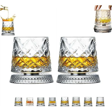 360° drehbares Whiskyglas, einzigartiges, drehbares Old Fashioned Whiskyglas mit Fuß, Weinglas mit diamantförmiger Textur, für Partys und Bars (1 Stück)