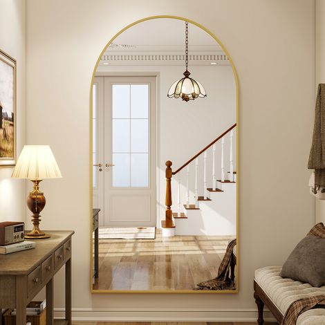 Koonmi miroir d'angle droit arqué sur toute la longueur - 102 x 218 cm - Gold - À suspendre ou à poser