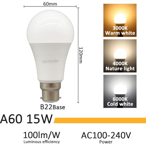 Filiyano-Ampoules LED 3 couleurs réglables (3000K, 4000K, 6000K) AC110V/220V, culot E27/B22, fonction mémoire, réinitialisation de la température de (1/5)