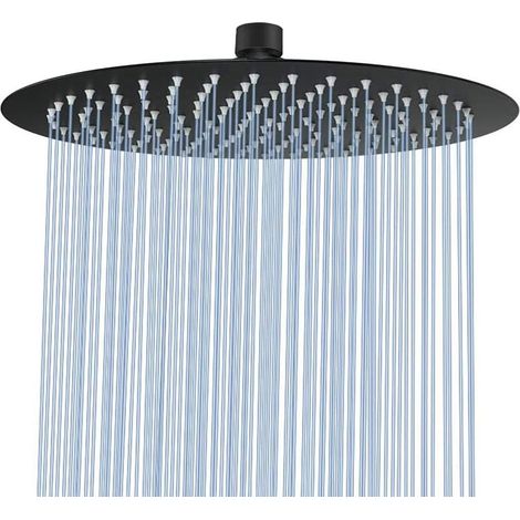 Pommeau de douche à effet pluie, renforcé, haut débit, haute pression, acier inoxydable, noir, 12" (1/3)