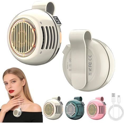 Pack de 2 Ventilateurs Portables à Clip, Sans Pale, Rechargeables USB avec Rotation 360°,Beige (1/5)
