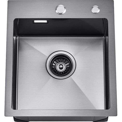 Évier de cuisine 40 cm en acier inoxydable 304, cuve unique à poser, style ferme, accessoires inclus, compatible lave-vaisselle, noir. (1/5)