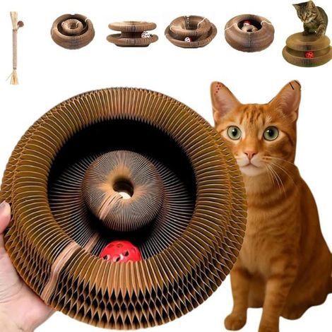 Griffoir chat carton ondulé – Avec cloche – 24x24x10 cm – Twistou résistant (1/5)