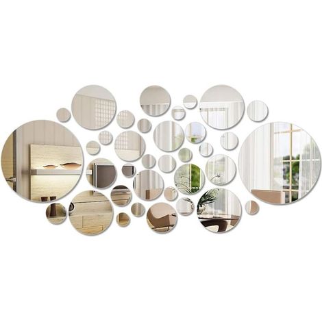 36pcs Miroir Détachable Cercle Miroir Rond Autocollant Mural Ornements Décoration Miroir Décoratif pour la Maison Salon Chambre (1/5)
