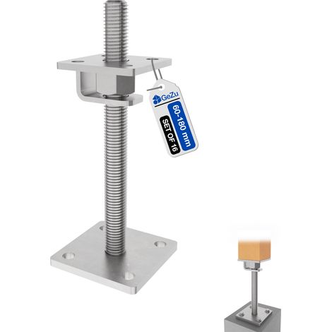 Lot de 16 Support de poteau galvanisés à chaud 70 x 70 mm – Hauteur réglable – Platine bois pour pieds de poteaux clôture – Pied de poteau carré réglable – GeZu Impex (1/5)