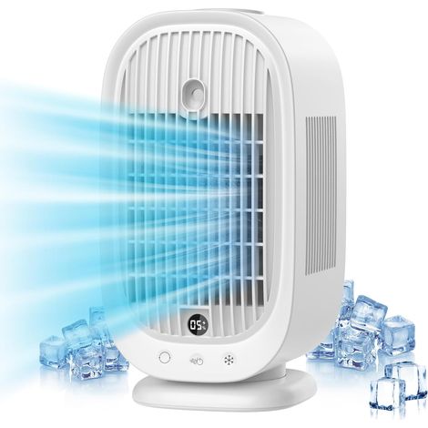 Climatiseur Mobile, Climatiseur Portable, Refroidisseur d'air 4 en 1, 45°/90°/120° Oscillation, 5 Vitesses, 2 Modes de Brume, avec affichage LED, Idéal pour Maison, Bureau (1/5)
