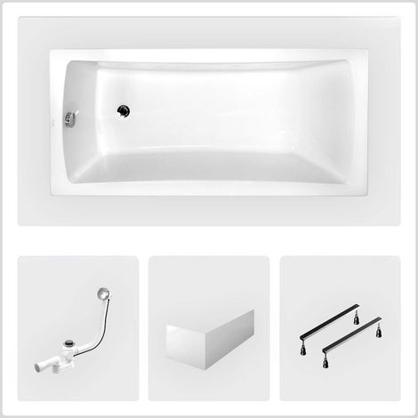 Bañera rectangular - 140 x 70 cm - con faldón blanco - patas - desagüe cromado - OPTIMA (1/4)