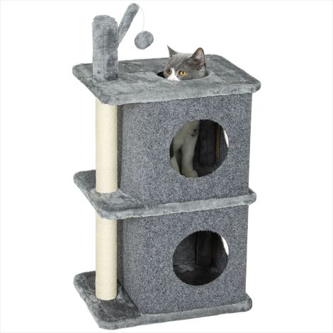 Arbre à chat 3 niveaux avec niches griffoir sisal et balle 43 x (1/5)