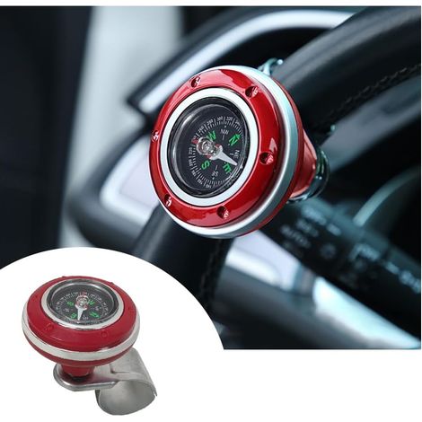 Bouton Rotation Volant De Voiture, Boule Rappel De Volant Rotatif À 360 Degrés, Bouton Spinner Volant Voiture avec Boussole, Accessoires Décoratifs Universels pour Automobilee(Rouge)