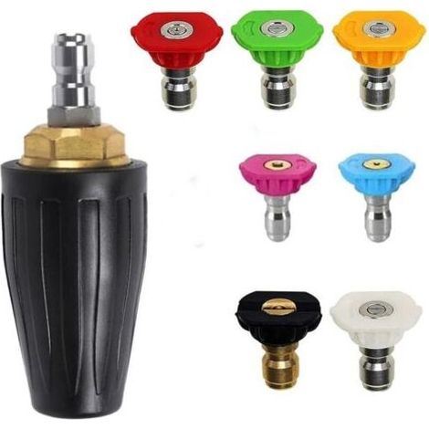 Buse turbo pour nettoyeur haute pression, buse rotative et 7 pointes, raccord rapide 1/4', 4000 Psi, kit jet pour nettoyeur haute pression, rotabuse haute pression,Noir (1/4)