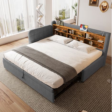 struttura letto 90x200 estraibile USB ripiani grigio OKMYHOME (1/5)